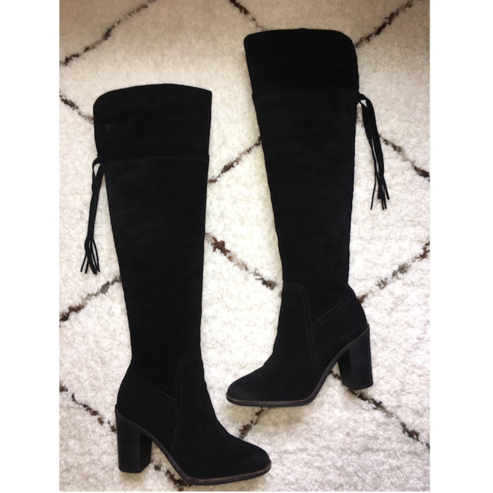 Franco Sarto Black Over-the-Knee Suede Block Heel Fall Boots 8.5